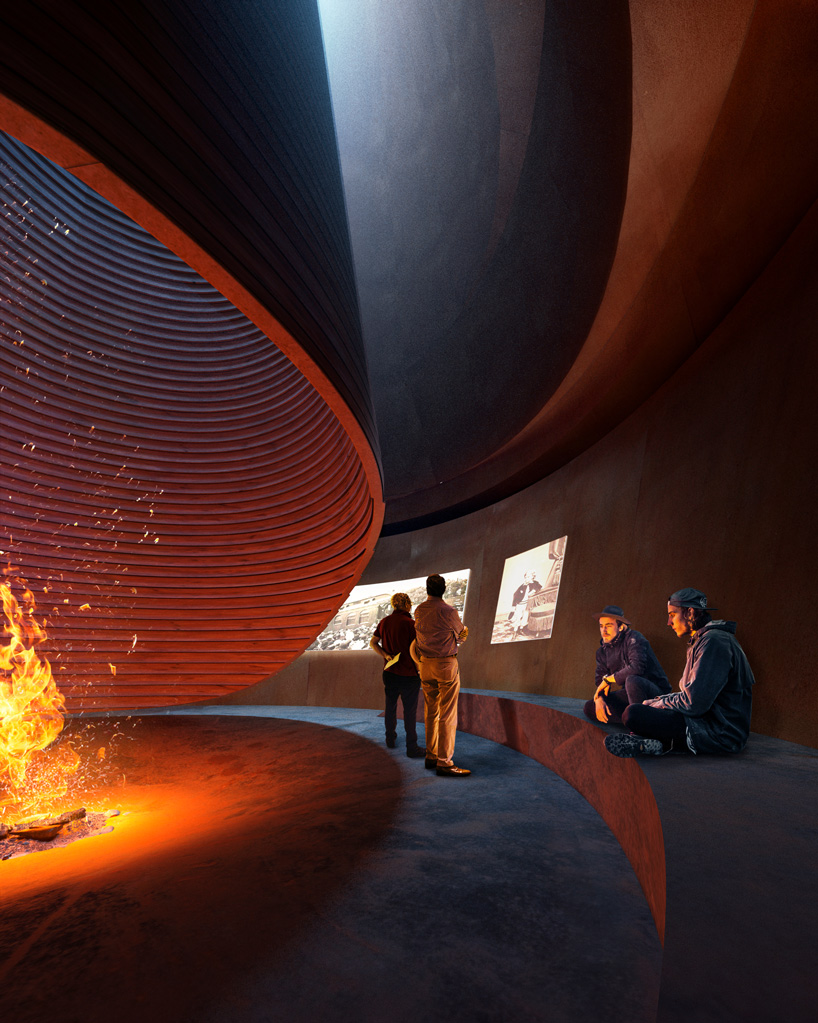 visitors gather around the fire, as roosevelt himself would have done