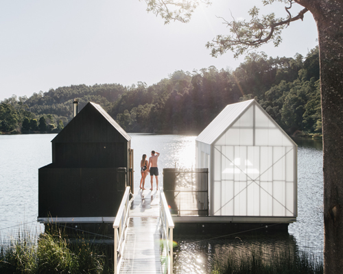 licht architecture builds a floating sauna from two contrasting pavilions in tasmania