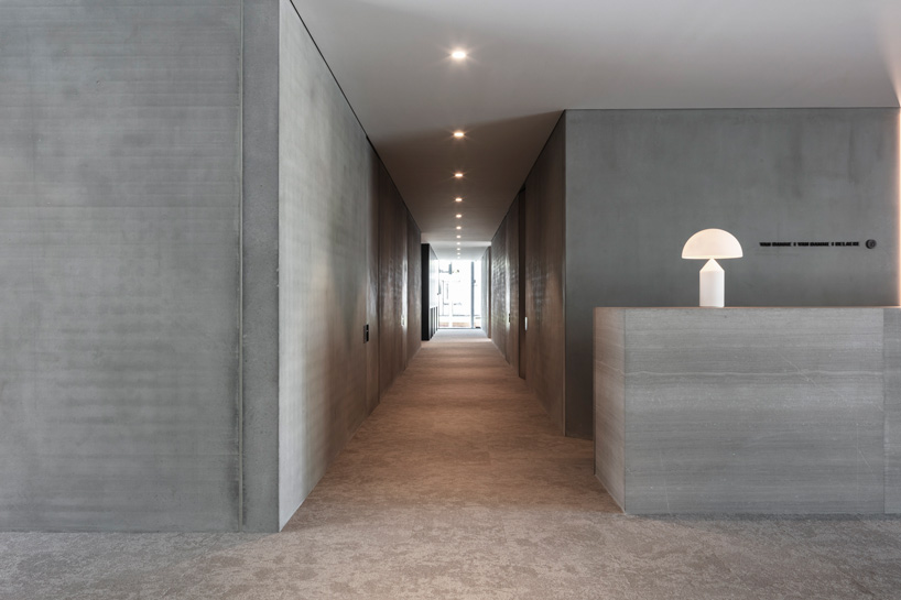 concrete walls in the reception area