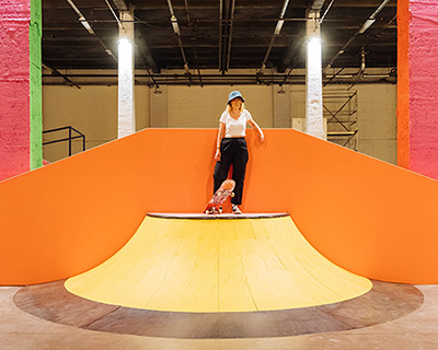 yinka ilori adds punchy pops of color to skatepark sited within a cultural institution in france