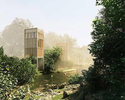 anfibio proposes modular treehouse tower nestled within a forest in france