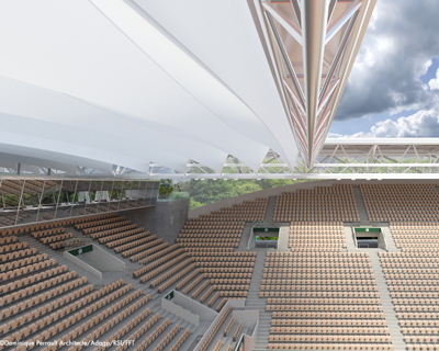 DPA to add delicately pleated retractable roof to suzanne lenglen tennis court in paris