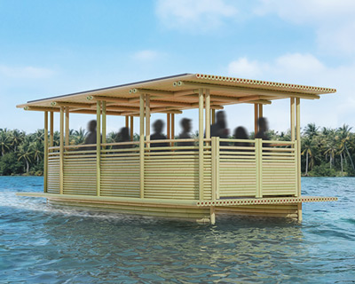 duffy london develops the 'hari pontoon', a low-cost, solar-powered bamboo water taxi
