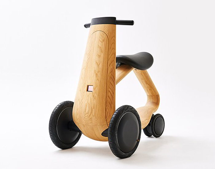 ILY-Ai is a three-wheeled electric scooter concept made from chestnut wood