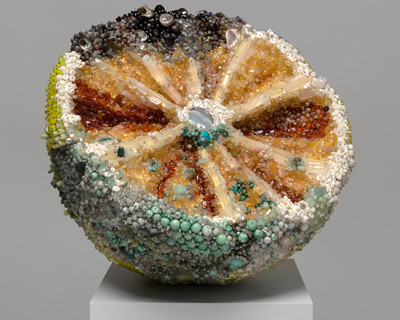 the bejeweled rotting fruit sculptures of kathleen ryan exhibited online at karma gallery