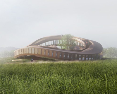 kurgi experience center is a ring-shaped proposal for a biosphere reserve in latvia