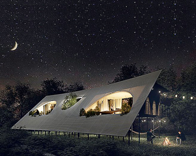 LMTLS proposes the 'château-scope' treehouse to frame views of a french castle
