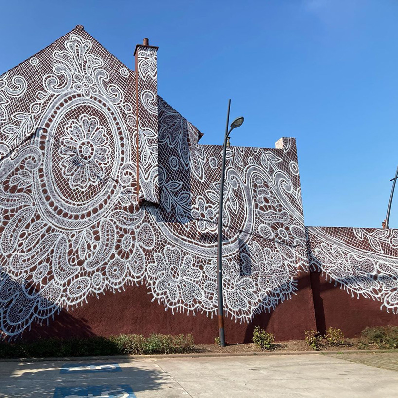 nespoon's giant lace mural in calais, france, pays tribute to the city's unique history - 2