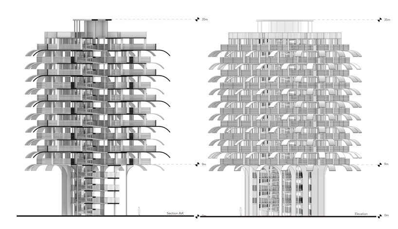 a façade of 'solar leaves' forms NUDES observation tower concept designboom