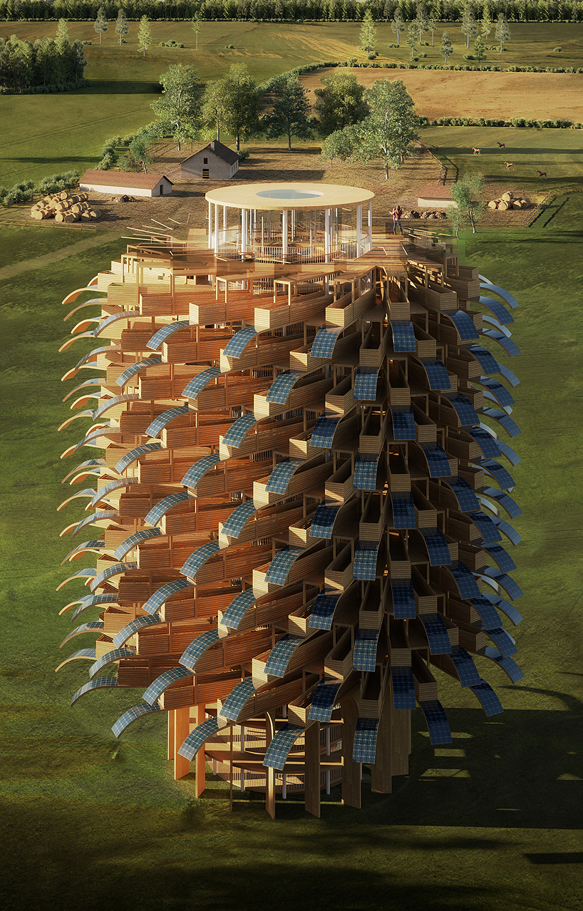 a façade of 'solar leaves' forms NUDES observation tower concept designboom