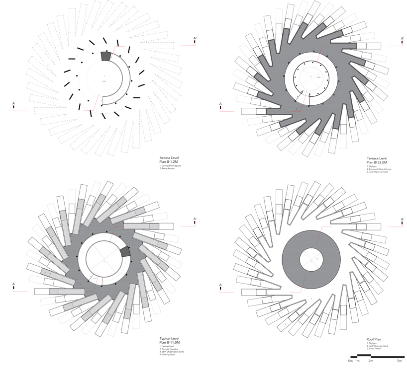 a façade of 'solar leaves' forms NUDES observation tower concept designboom