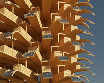 a façade of 'solar leaves' forms NUDES' sustainable observation tower concept