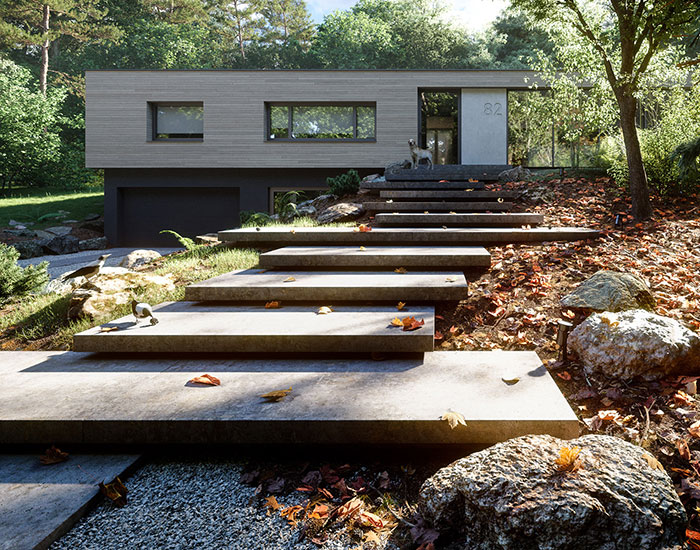 in the middle of the dwelling, a garden room with a private, dark
