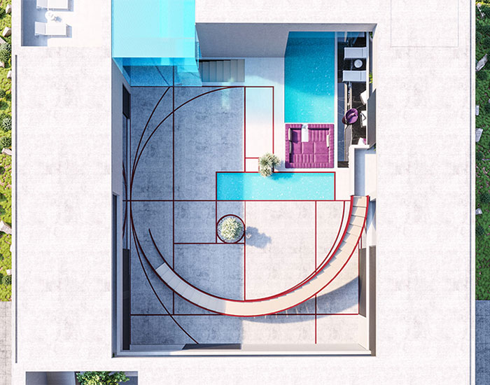 residential proposal in japan generates central courtyard based on fibonacci's golden spiral