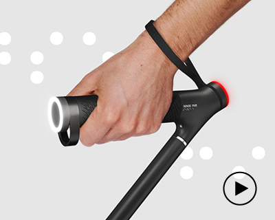 sense five is a smart white cane with surface-changing handle to aid the visually impaired