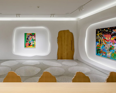 snarkitecture excavates areas for art within '3110NZ' restaurant and gallery in tokyo