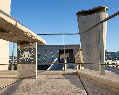 from a le corbusier rooftop, space invaders take over marseille