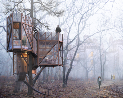 studio shanil proposes tree house modules clustered into 'enchanting nests'