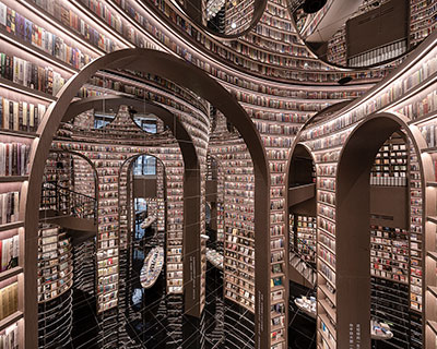 tall bookshelf arcs organize mesmerizing bookstore interior by x+living in china
