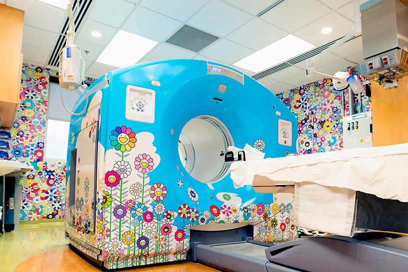 takashi murakami wraps a CT/PET scan suite at children’s hospital with signature flowers