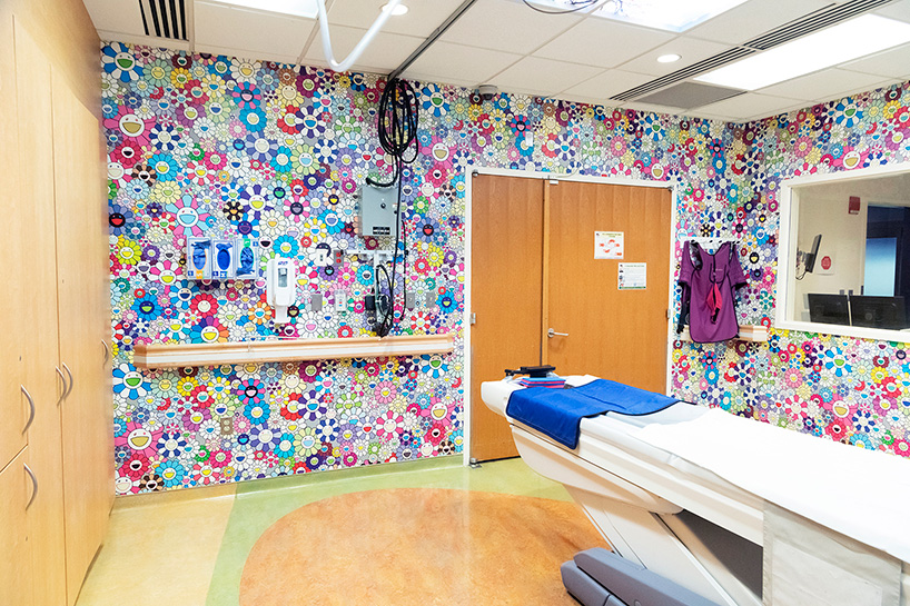 takashi murakami wraps a CT/PET scan suite at children’s hospital with signature flowers