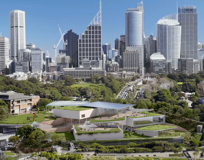 the design responds to the site's topography with a series of pavilions