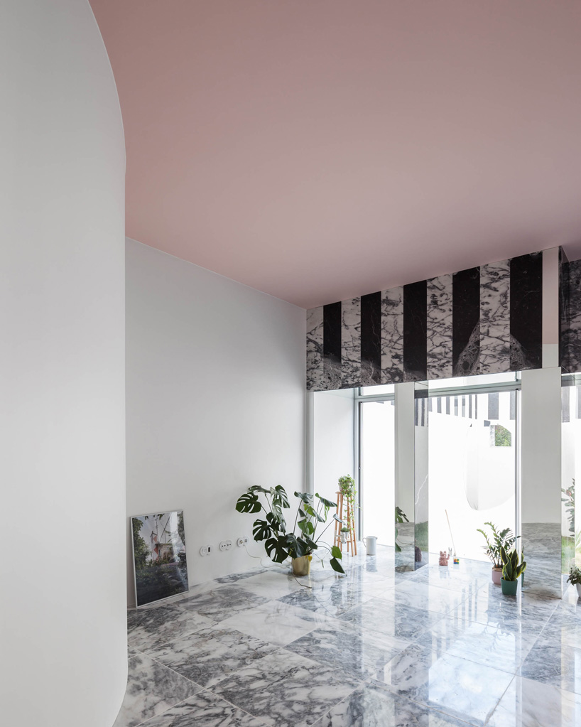 interior view of the black and white pattern in fala atelier's 'uneven house'