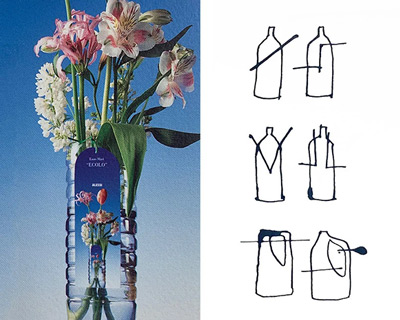 enzo mari's ecolo vase tag for discarded common plastic containers