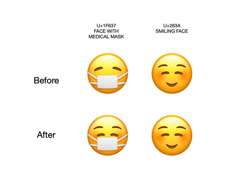 apple hides a smile behind mask-wearing emoji because wearing one doesn't mean you're sick