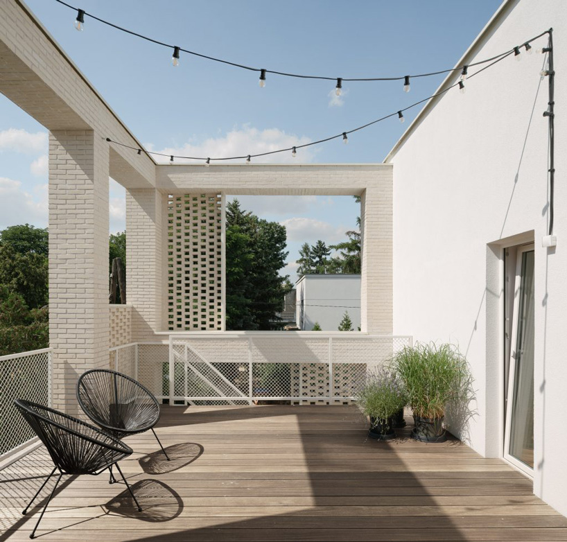 outdoor terrace with string lights