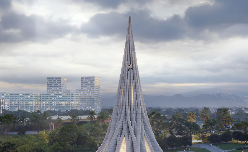 NUDES designs a towering rainwater harvesting concept for san jose designboom