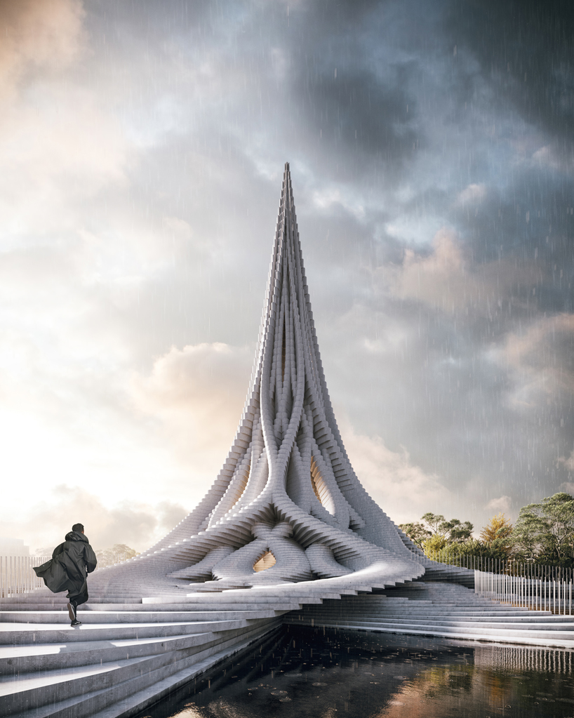 NUDES designs a towering rainwater harvesting concept for san jose designboom