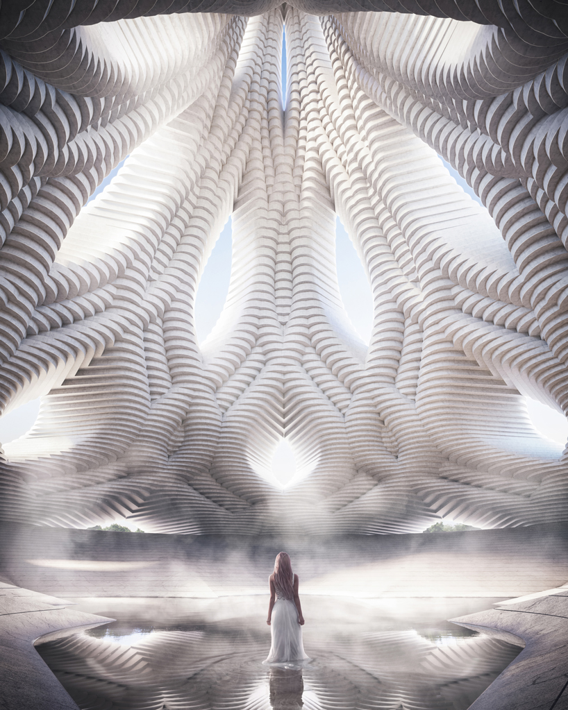 NUDES designs a towering rainwater harvesting concept for san jose designboom