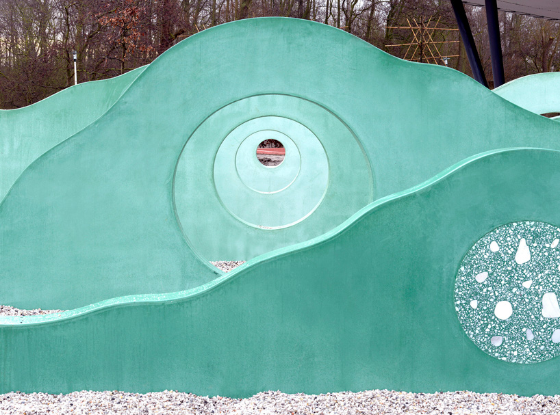 view of the central concrete piece by studio ossidiana