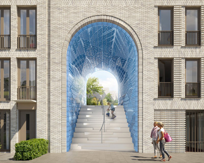 3D-printed ceramic tiles clad the gates of studio RAP's residential building block in delft