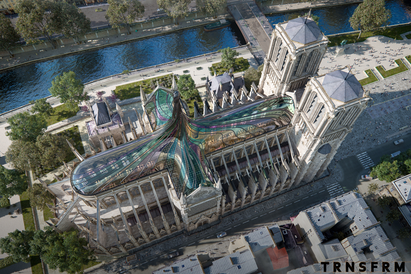 trnsfrm shares an alternative vision of notre dame with stained glass spire designboom