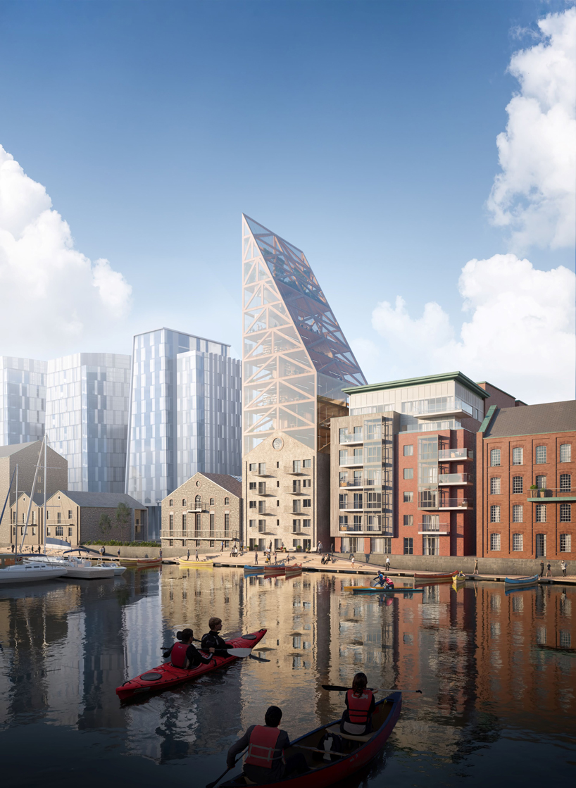 urban agency extends an old mill with a timber tower in dublin's docklands designboom