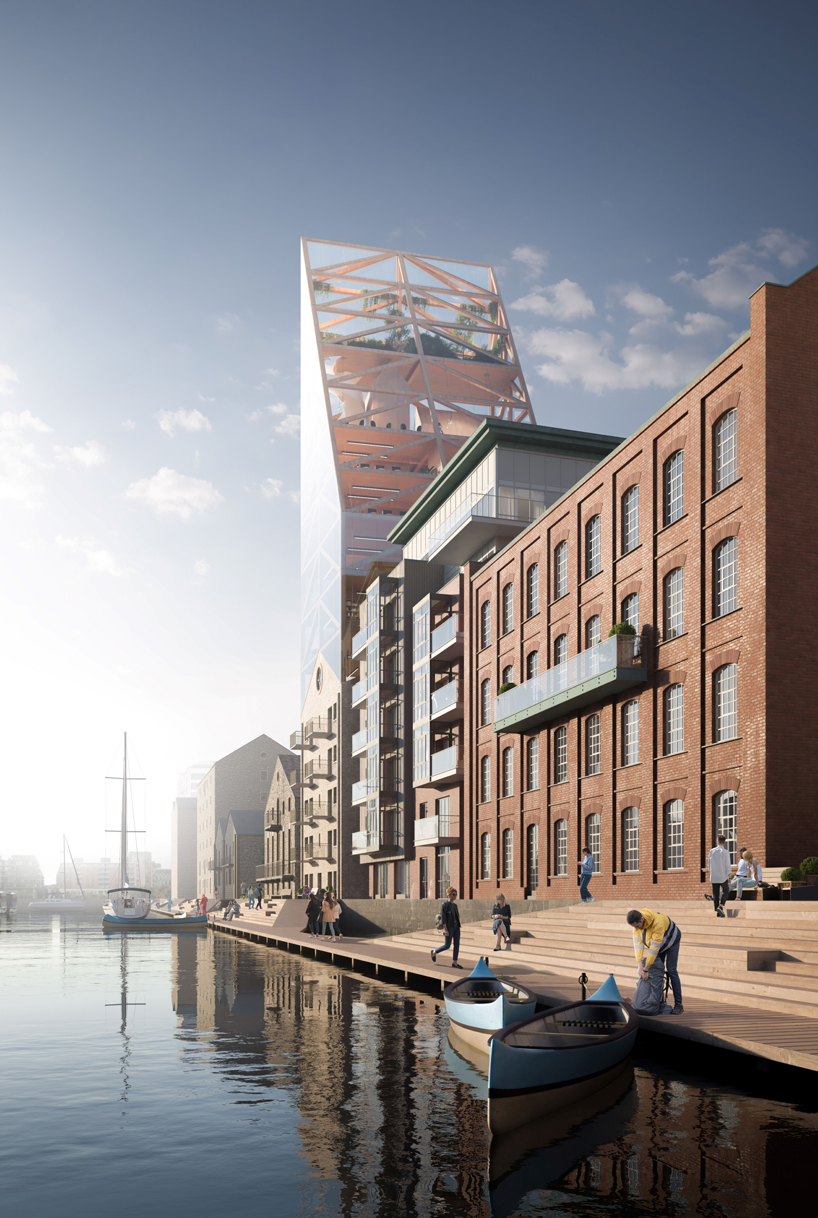 urban agency extends an old mill with a timber tower in dublin's docklands designboom