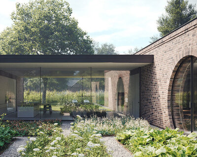 ukraine-based architect alexander kovpak envisions a dwelling with playful brickwork