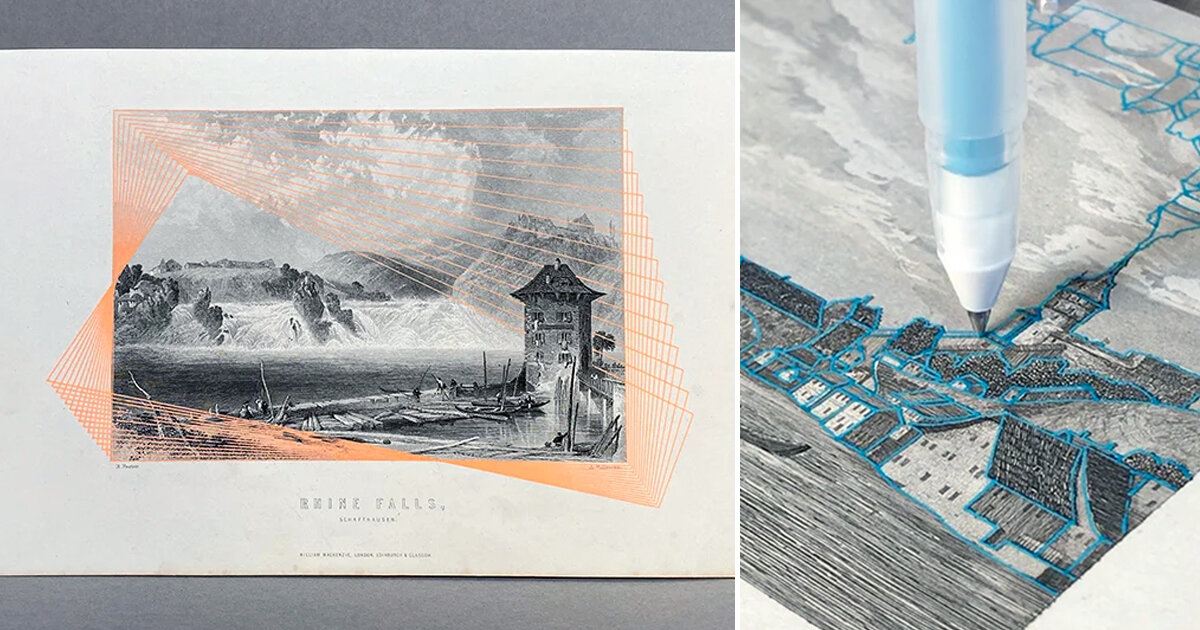 anna stumpf etches contemporary patterns onto vintage drawings