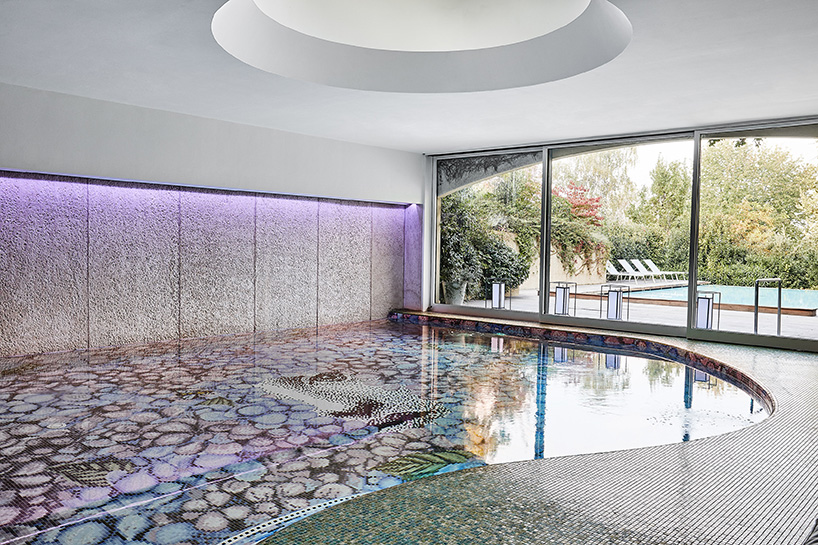 fornasetti renders italian hotel pool with 600,000 bisazza mosaic tiles