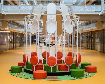 matali crasset fills renzo piano-designed atrium in paris with archipelago furniture