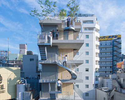 mount fuji architects studio connects 'hotel siro' in tokyo with different staircases