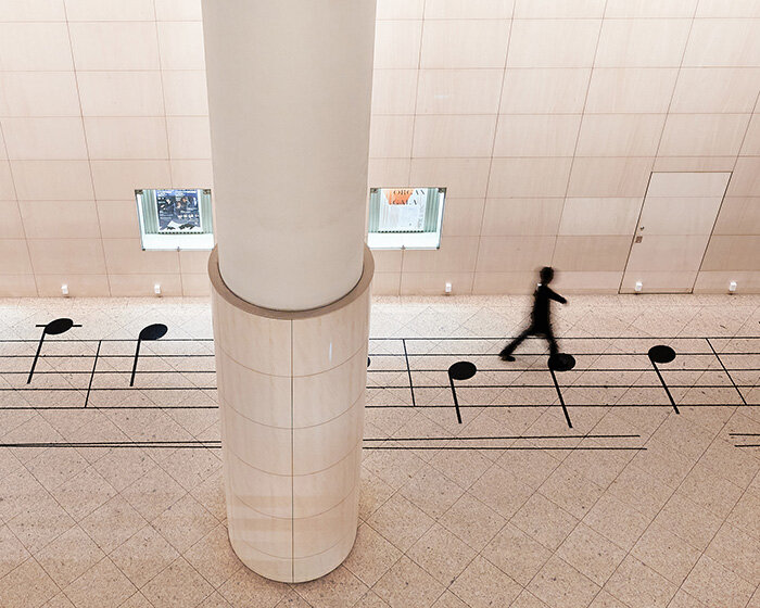keep your social distance while playing erik satie in social harmony installation by NOSIGNER