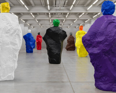 ugo rondinone's monumental 'nuns + monks' sculptures exhibited at galerie eva presenhuber