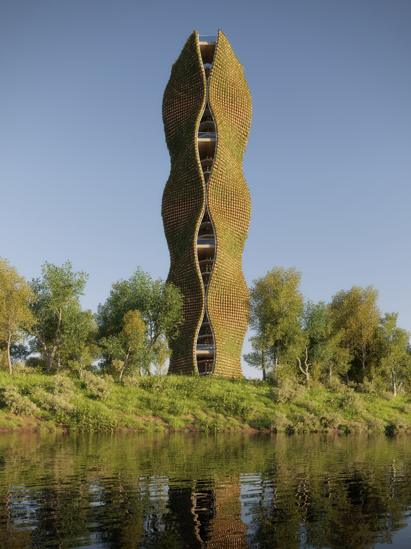11,520 potted plants clad this observatory tower concept by NUDES designboom