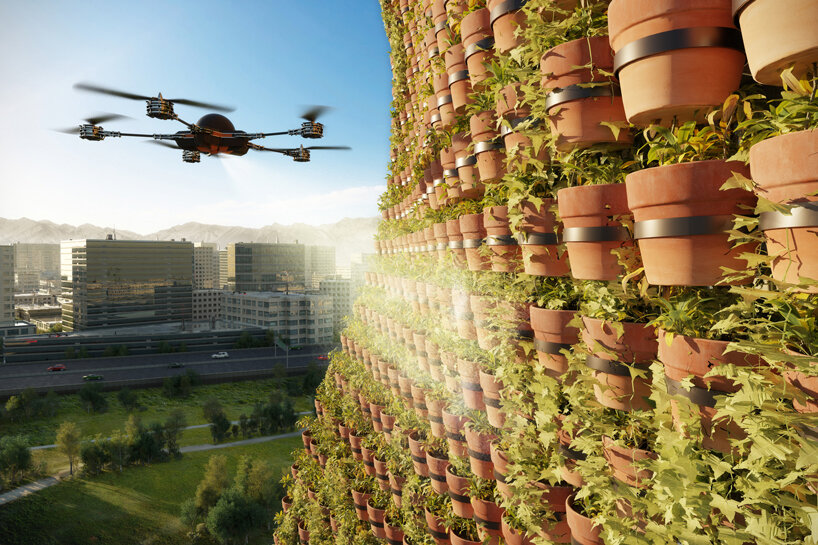 11,520 potted plants clad this observatory tower concept by NUDES designboom