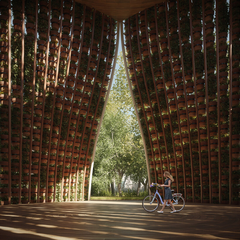 11,520 potted plants clad this observatory tower concept by NUDES designboom