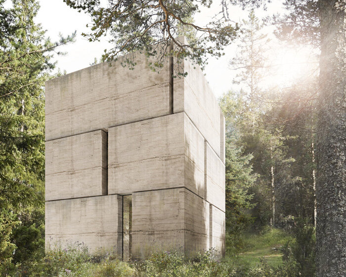 marte marte architects sets tiny monolithic house in the middle of a forest clearing