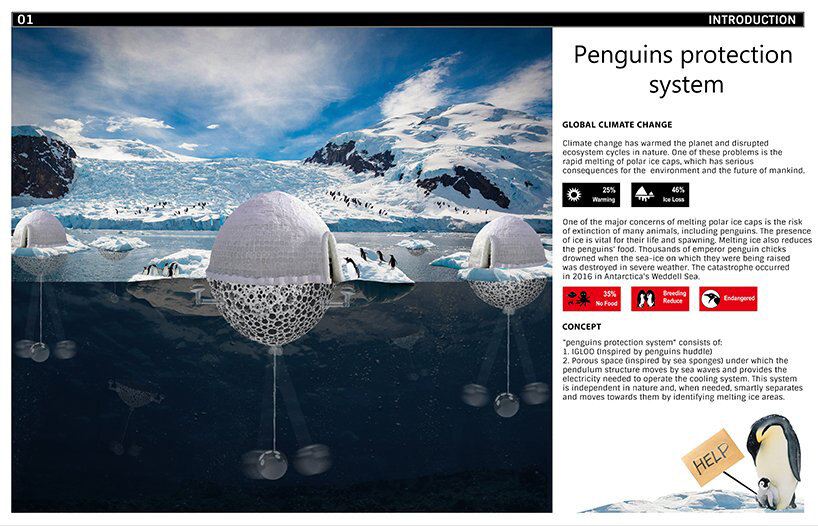 sajjad navidi's 'penguin protection system' controls the melting of polar ice designboom